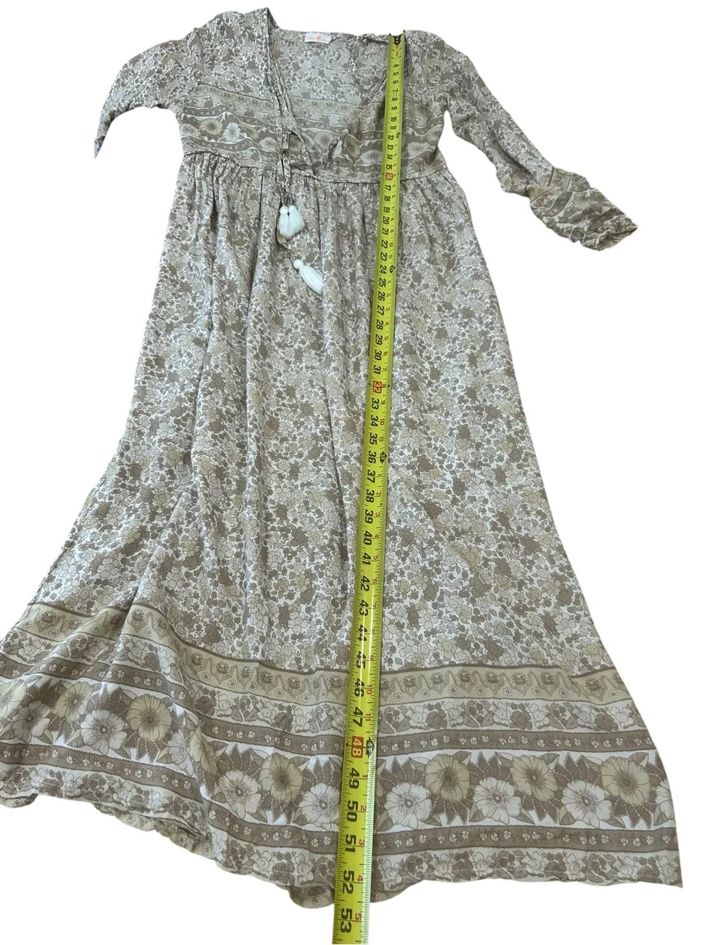 Tanah Folk dress S/M Boho Floral Tassel long Maxi  Cottagecore Festival pullover